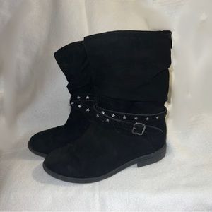 Black slouch boots little girls 12 Wonder Nation stars buckle zip up